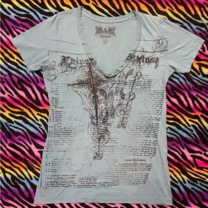 Archaic Women's Graphic Tee - Light Blue with Black Design